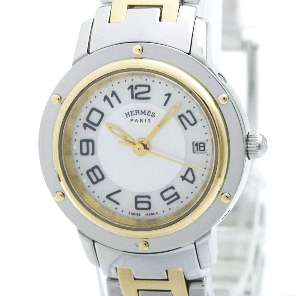 HERMES Clipper MOP Dial Gold Plated Steel Quartz Ladies Watch CP1.220 Polished